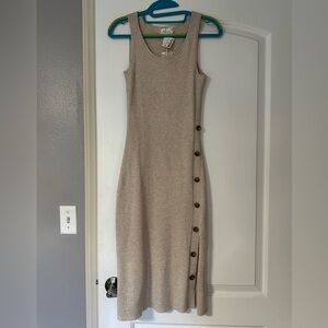 Pink Rose Beige Ribbed Midi Dress